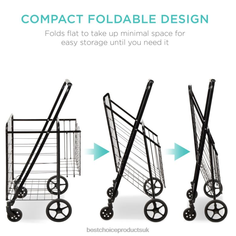 Accessory Best Choice ProductsFolding Steel Grocery Cart w/ Double Basket, Swivel Wheels, 220lb Cap N62R1177 Black
