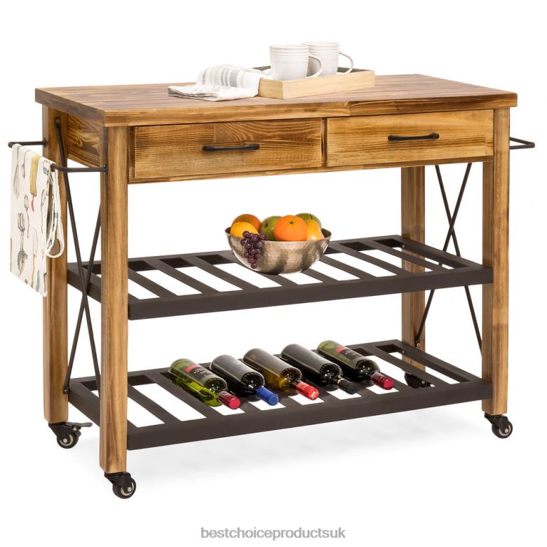 Accessory Best Choice ProductsIndustrial Kitchen Cart w/ Lockable Wheels N62R1299 Natural