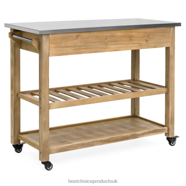 Accessory Best Choice ProductsKitchen Island Storage & Bar Cart w/ Stainless Steel Top N62R1281 Brown