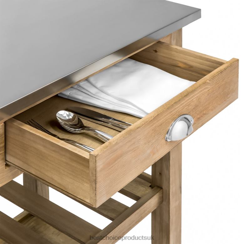 Accessory Best Choice ProductsKitchen Island Storage & Bar Cart w/ Stainless Steel Top N62R1281 Brown