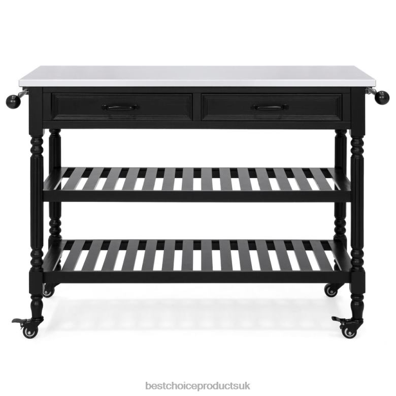 Accessory Best Choice ProductsKitchen Island Storage & Bar Cart w/ Stainless Steel Top N62R366 Black