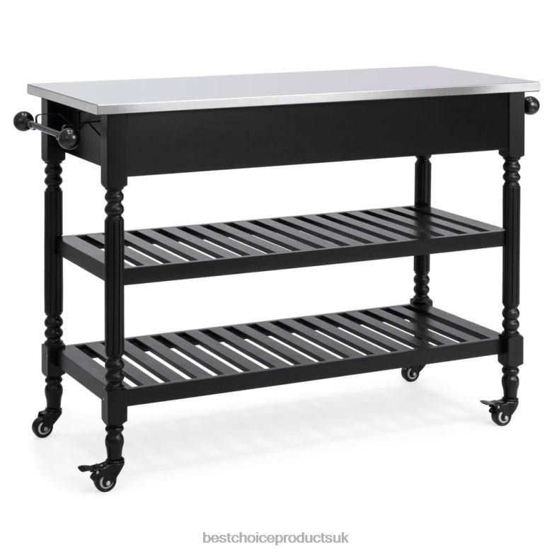 Accessory Best Choice ProductsKitchen Island Storage & Bar Cart w/ Stainless Steel Top N62R366 Black