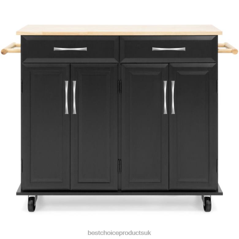 Accessory Best Choice ProductsUtility Kitchen Cart w/ Storage Cabinets, Handles, Cutting Board N62R1269 Black