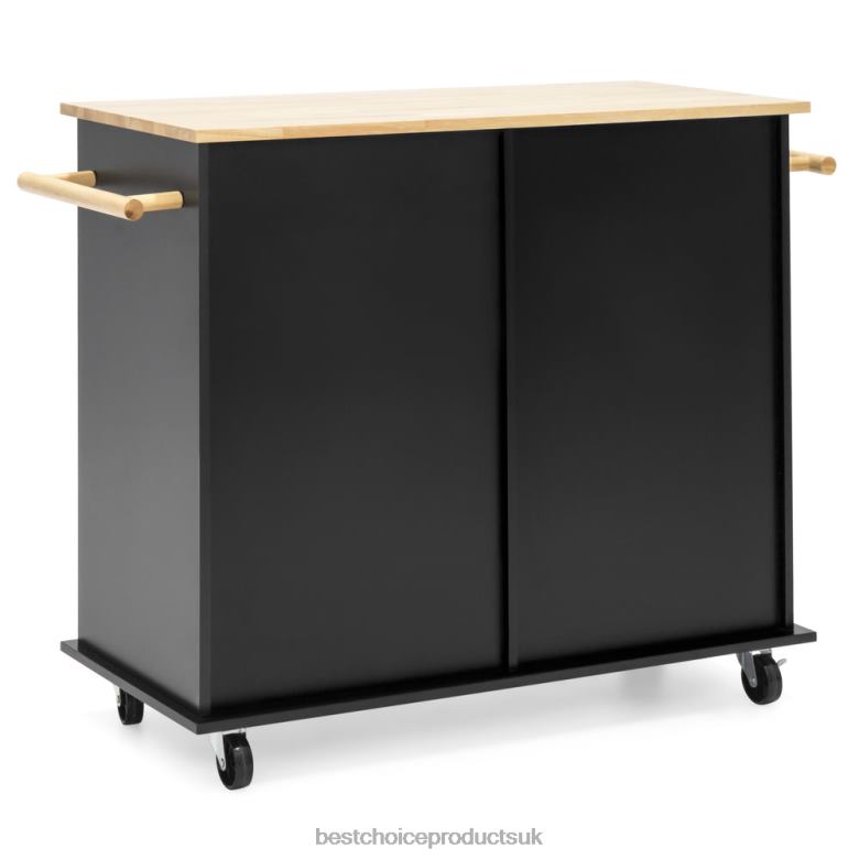 Accessory Best Choice ProductsUtility Kitchen Cart w/ Storage Cabinets, Handles, Cutting Board N62R1269 Black