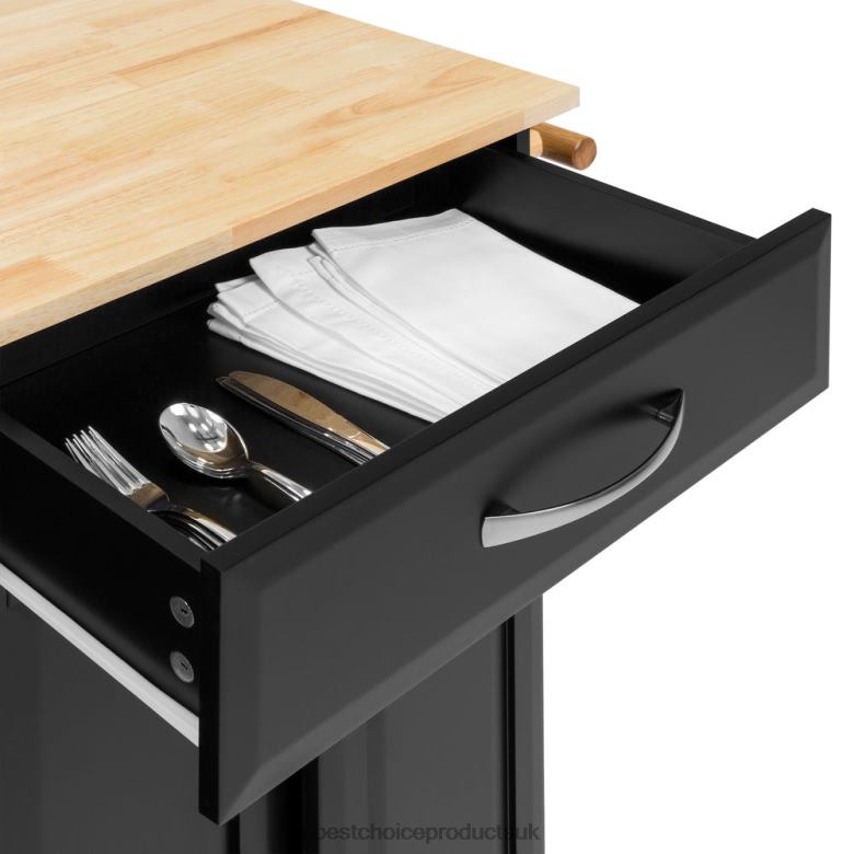 Accessory Best Choice ProductsUtility Kitchen Cart w/ Storage Cabinets, Handles, Cutting Board N62R1269 Black