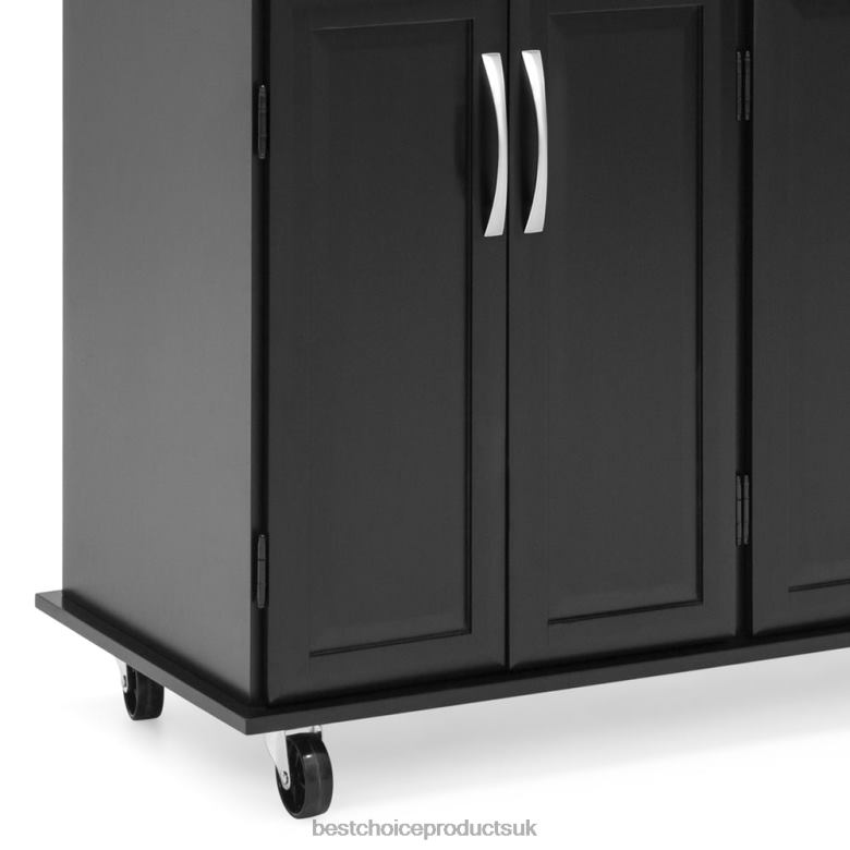 Accessory Best Choice ProductsUtility Kitchen Cart w/ Storage Cabinets, Handles, Cutting Board N62R1269 Black