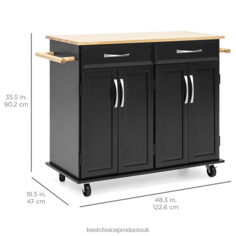 Accessory Best Choice ProductsUtility Kitchen Cart w/ Storage Cabinets, Handles, Cutting Board N62R1269 Black