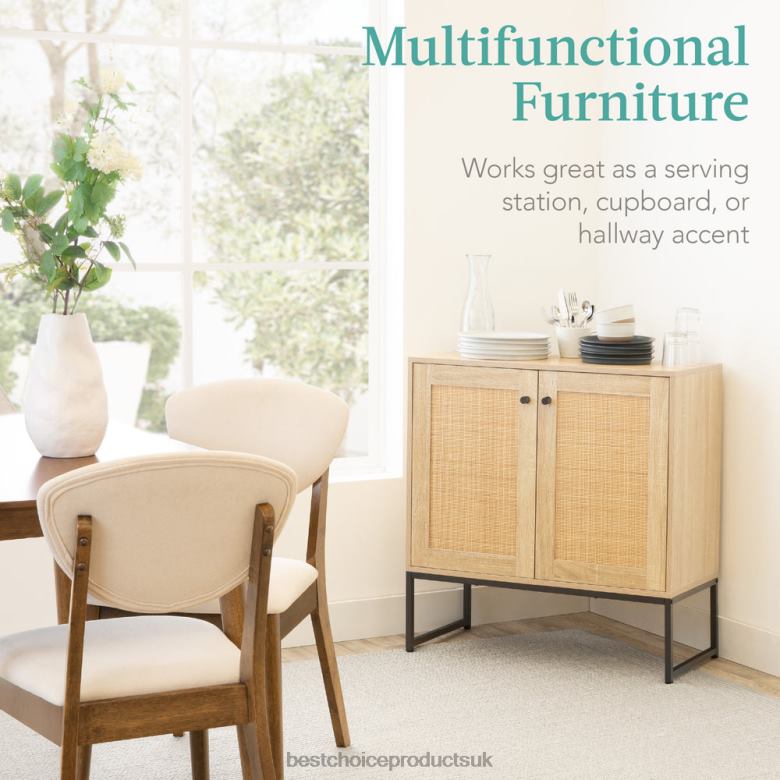 Accessory Best Choice Products2-Door Rattan Storage Cabinet Accent Furniture for Living Room w/ Foot Pads N62R1179 Natural