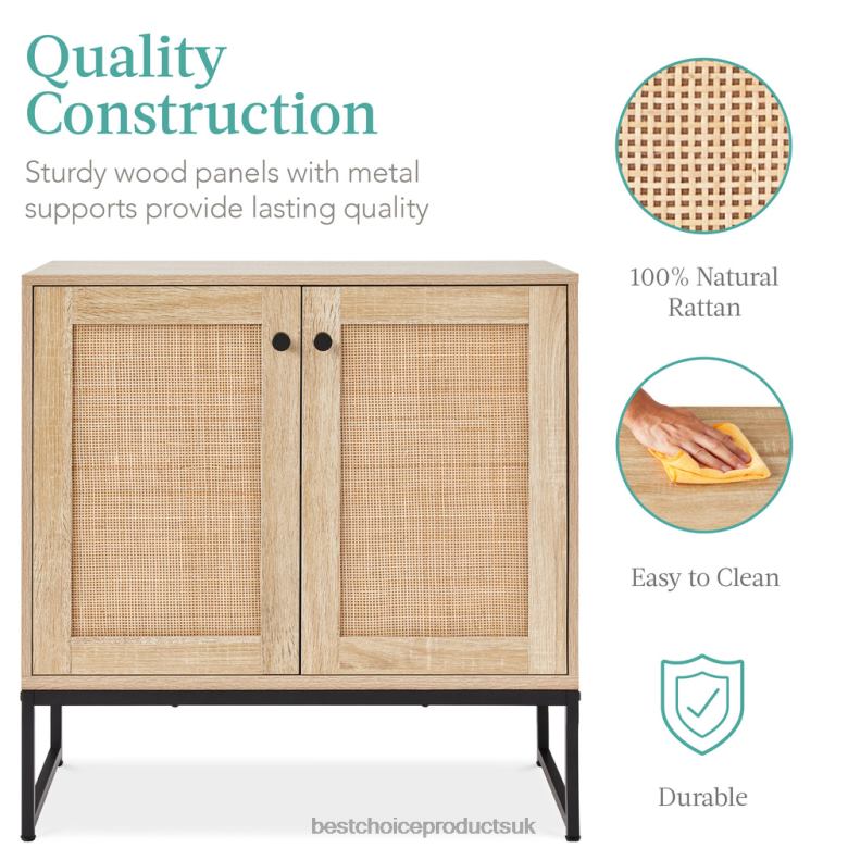 Accessory Best Choice Products2-Door Rattan Storage Cabinet Accent Furniture for Living Room w/ Foot Pads N62R1179 Natural