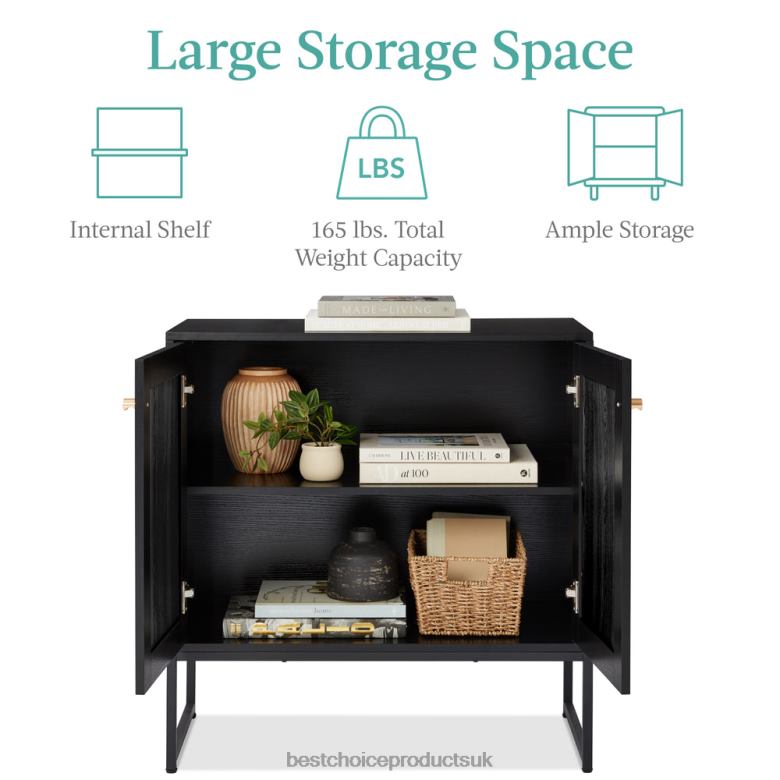 Accessory Best Choice Products2-Door Rattan Storage Cabinet Accent Furniture for Living Room w/ Foot Pads N62R1180 Black
