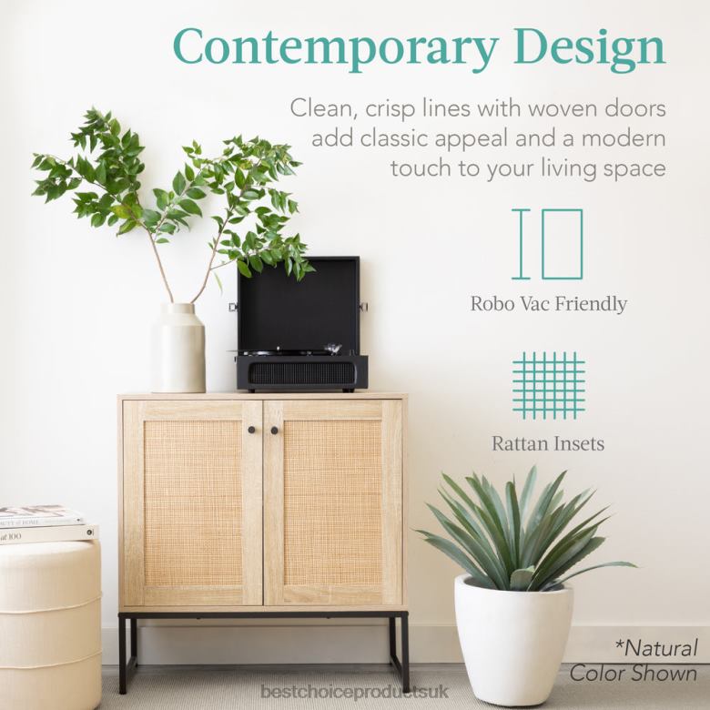 Accessory Best Choice Products2-Door Rattan Storage Cabinet Accent Furniture for Living Room w/ Foot Pads N62R1180 Black