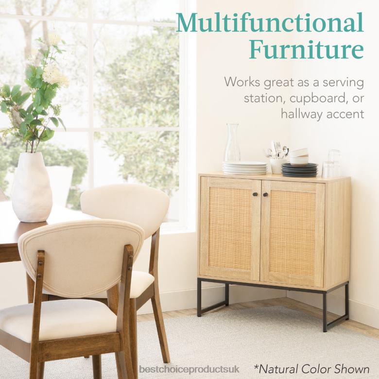 Accessory Best Choice Products2-Door Rattan Storage Cabinet Accent Furniture for Living Room w/ Foot Pads N62R1180 Black