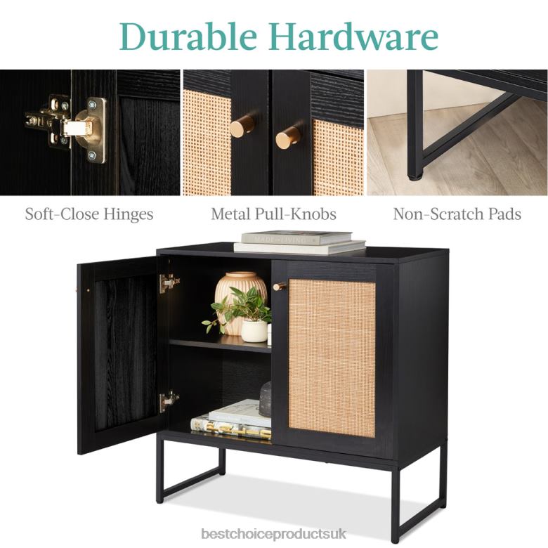 Accessory Best Choice Products2-Door Rattan Storage Cabinet Accent Furniture for Living Room w/ Foot Pads N62R1180 Black