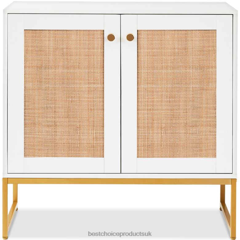 Accessory Best Choice Products2-Door Rattan Storage Cabinet Accent Furniture for Living Room w/ Foot Pads N62R1181 White