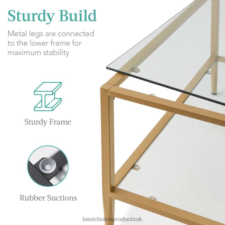 Accessory Best Choice Products2-Tier Large Square Coffee Table Living Room Accent w/ Glass Top N62R1253 Gold