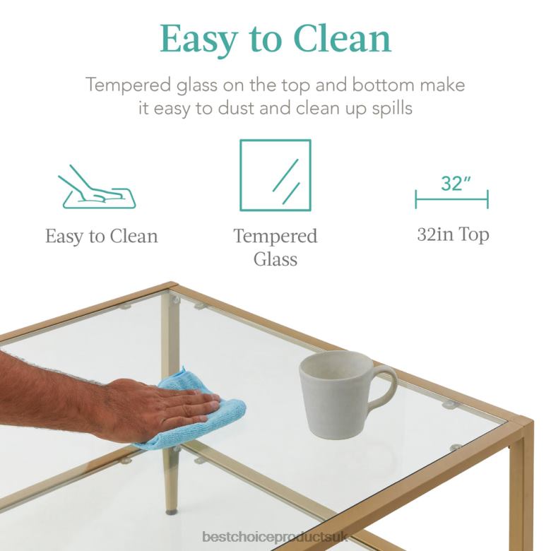 Accessory Best Choice Products2-Tier Large Square Coffee Table Living Room Accent w/ Glass Top N62R1253 Gold