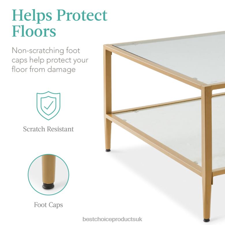 Accessory Best Choice Products2-Tier Large Square Coffee Table Living Room Accent w/ Glass Top N62R1253 Gold