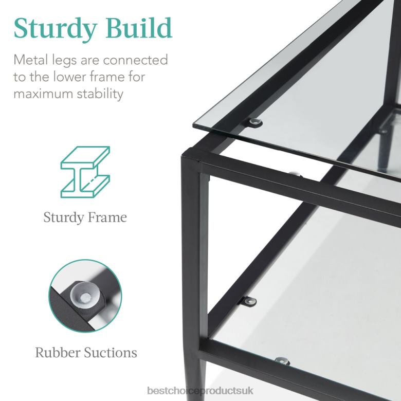 Accessory Best Choice Products2-Tier Large Square Coffee Table Living Room Accent w/ Glass Top N62R1254 Black