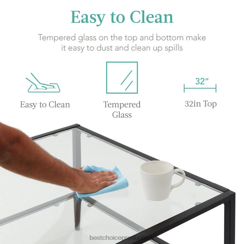 Accessory Best Choice Products2-Tier Large Square Coffee Table Living Room Accent w/ Glass Top N62R1254 Black