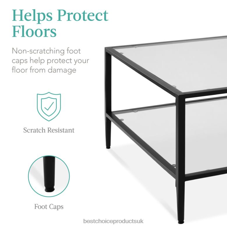 Accessory Best Choice Products2-Tier Large Square Coffee Table Living Room Accent w/ Glass Top N62R1254 Black