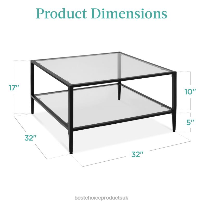 Accessory Best Choice Products2-Tier Large Square Coffee Table Living Room Accent w/ Glass Top N62R1254 Black