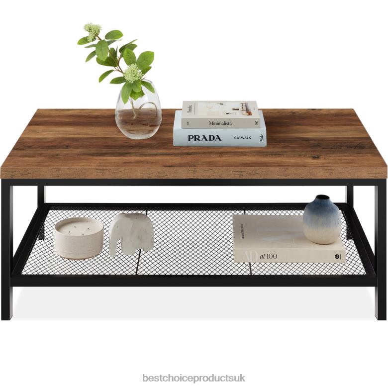 Accessory Best Choice Products2-Tier Modern Coffee Table Industrial Rectangular Accent w/ Shelf N62R737 Brown