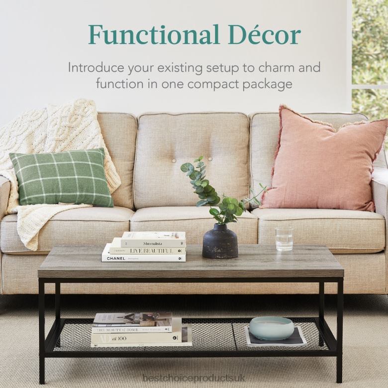 Accessory Best Choice Products2-Tier Modern Coffee Table Industrial Rectangular Accent w/ Shelf N62R738 Gray