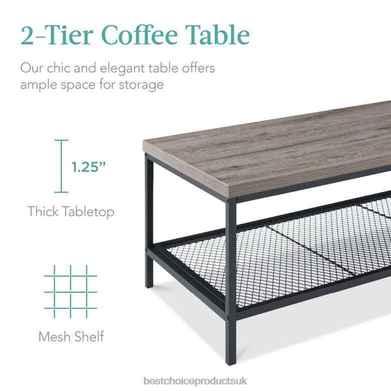 Accessory Best Choice Products2-Tier Modern Coffee Table Industrial Rectangular Accent w/ Shelf N62R738 Gray