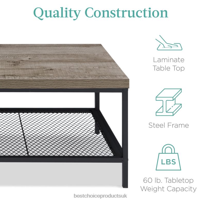 Accessory Best Choice Products2-Tier Modern Coffee Table Industrial Rectangular Accent w/ Shelf N62R738 Gray
