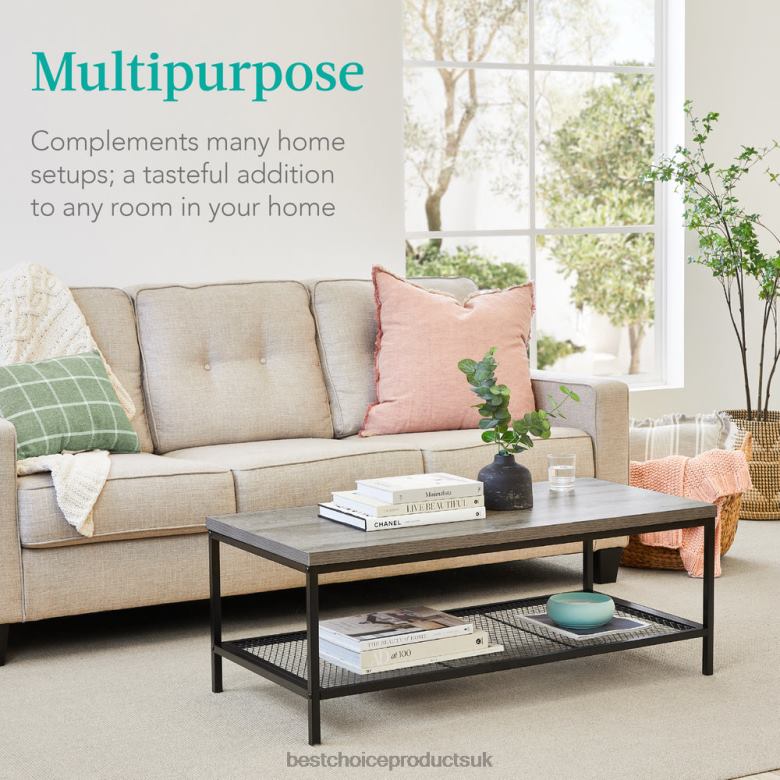 Accessory Best Choice Products2-Tier Modern Coffee Table Industrial Rectangular Accent w/ Shelf N62R738 Gray