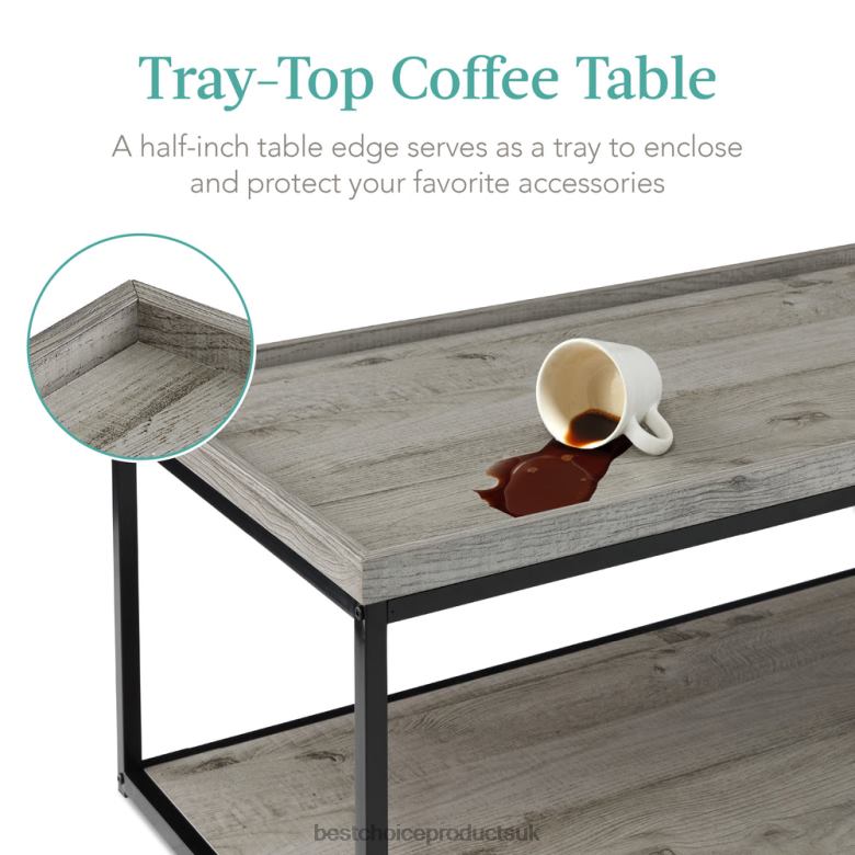 Accessory Best Choice Products2-Tier Rectangular Tray Top Coffee Table w/ Metal Frame, Shelf N62R732 Gray
