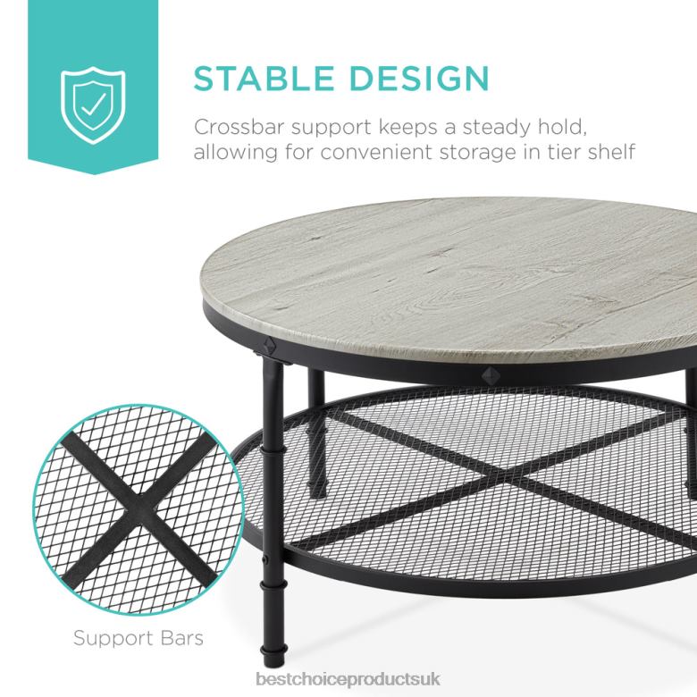 Accessory Best Choice Products2-Tier Round Industrial Wood & Steel Coffee Table, Storage Shelves N62R356 Gray