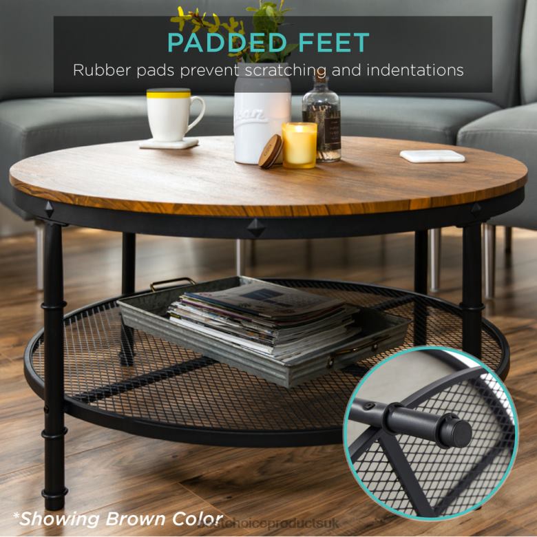Accessory Best Choice Products2-Tier Round Industrial Wood & Steel Coffee Table, Storage Shelves N62R356 Gray