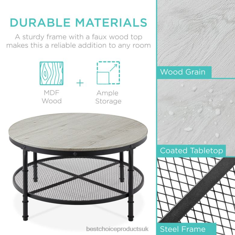 Accessory Best Choice Products2-Tier Round Industrial Wood & Steel Coffee Table, Storage Shelves N62R356 Gray