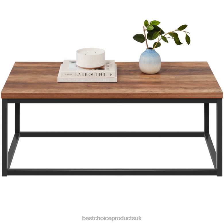 Accessory Best Choice Products44in Modern Industrial Rectangular Wood Grain Coffee Table w/ Metal Frame N62R721 Brown