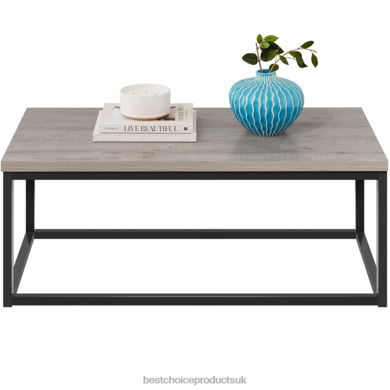 Accessory Best Choice Products44in Modern Industrial Rectangular Wood Grain Coffee Table w/ Metal Frame N62R722 Gray