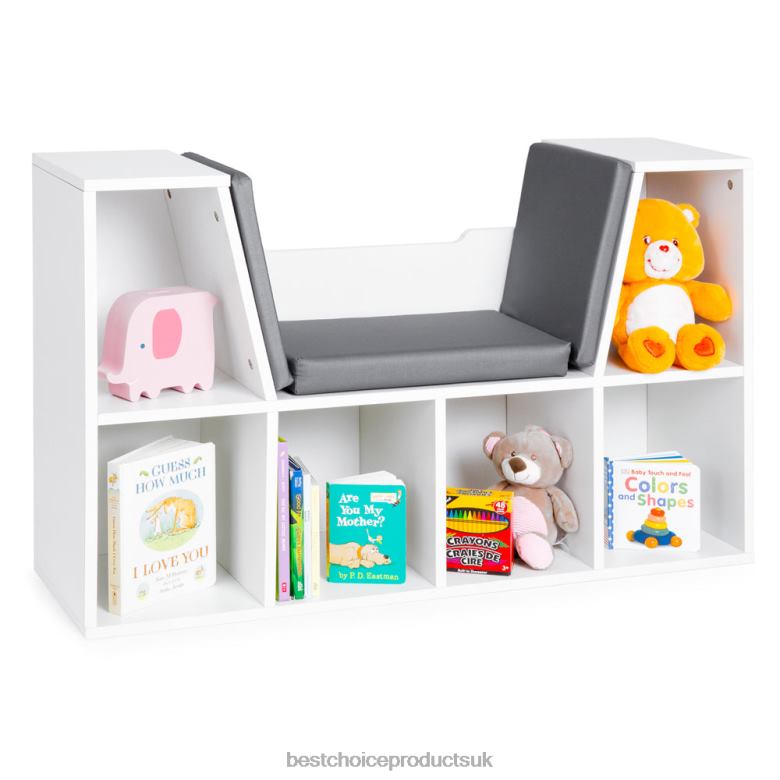 Accessory Best Choice Products6-Cubbie Kids Bookcase Furniture Accent w/ Cushioned Reading Nook N62R734 White