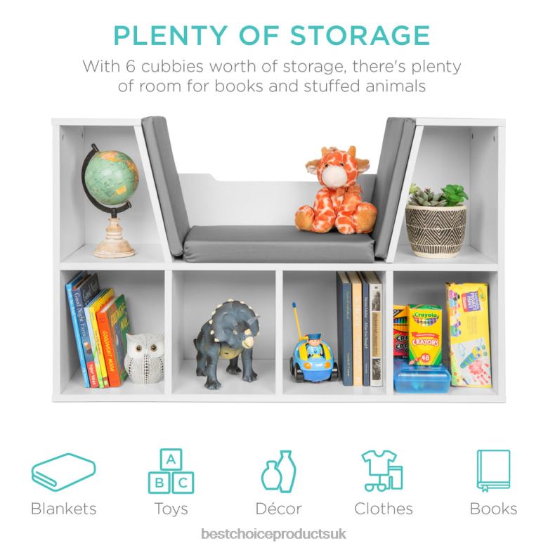 Accessory Best Choice Products6-Cubbie Kids Bookcase Furniture Accent w/ Cushioned Reading Nook N62R734 White