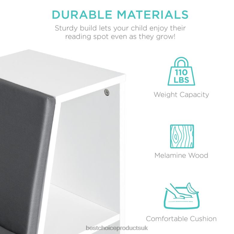 Accessory Best Choice Products6-Cubbie Kids Bookcase Furniture Accent w/ Cushioned Reading Nook N62R734 White