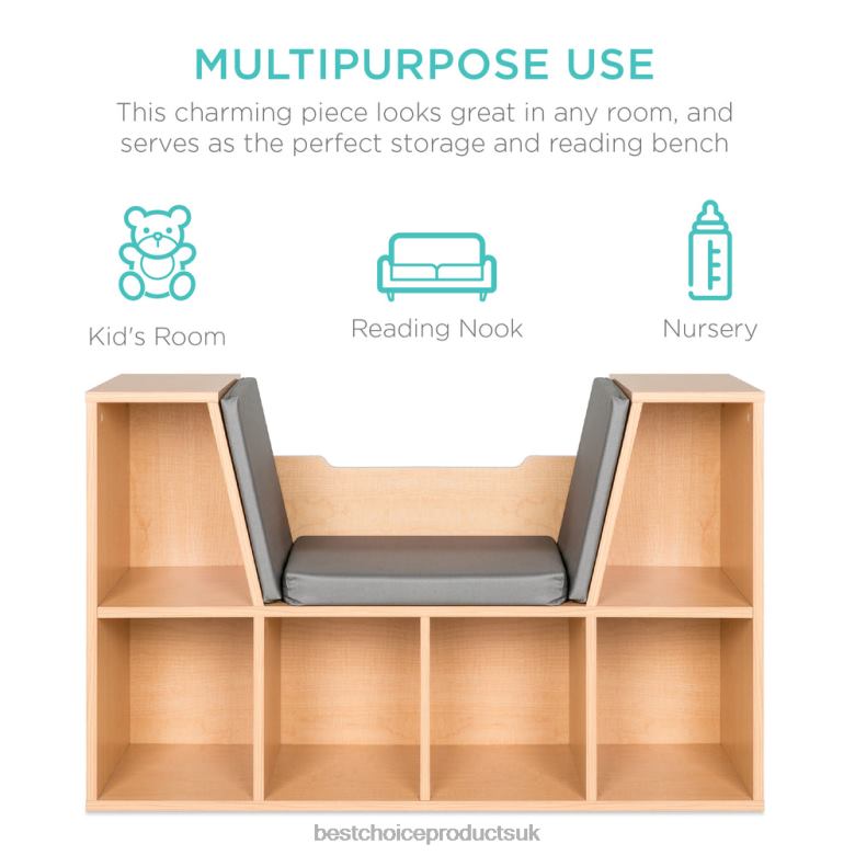 Accessory Best Choice Products6-Cubbie Kids Bookcase Furniture Accent w/ Cushioned Reading Nook N62R735 Brown