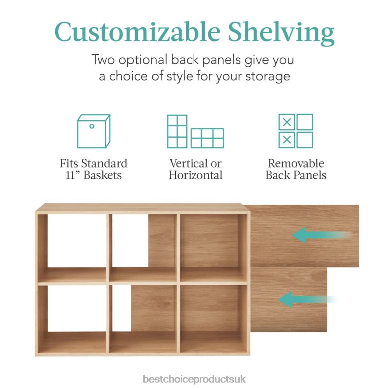 Accessory Best Choice Products6-Cube Bookshelf, 11in Storage Display w/ Removable Panels, Customizable N62R376 Light Oak