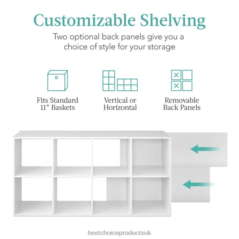 Accessory Best Choice Products8-Cube Bookshelf, 11in Storage Display w/ Removable Panels, Customizable N62R383 White