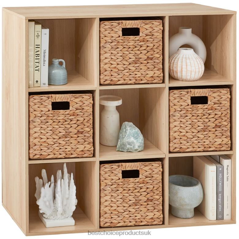 Accessory Best Choice Products9-Cube Bookshelf Storage Display w/ 3 Removable Panels, Customizable Design N62R619 Light Oak