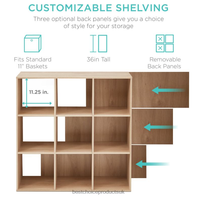 Accessory Best Choice Products9-Cube Bookshelf Storage Display w/ 3 Removable Panels, Customizable Design N62R619 Light Oak