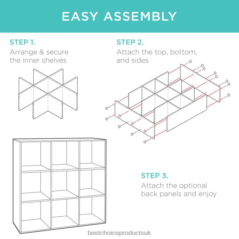 Accessory Best Choice Products9-Cube Bookshelf Storage Display w/ 3 Removable Panels, Customizable Design N62R619 Light Oak