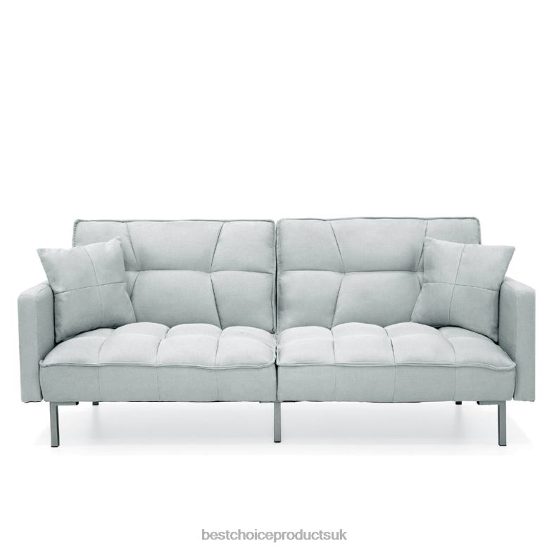 Accessory Best Choice ProductsConvertible Linen Tufted Futon w/ 2 Plush Pillows, Split-Back Design N62R633 Light Gray