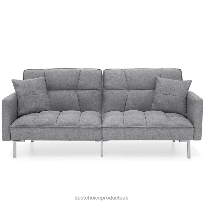 Accessory Best Choice ProductsConvertible Linen Tufted Futon w/ 2 Plush Pillows, Split-Back Design N62R634 Dark Gray