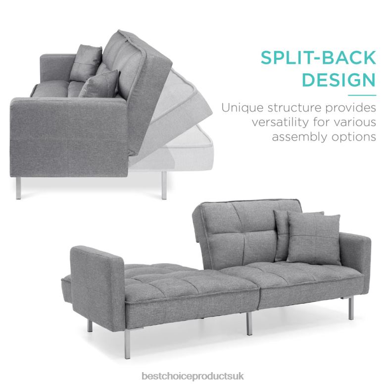 Accessory Best Choice ProductsConvertible Linen Tufted Futon w/ 2 Plush Pillows, Split-Back Design N62R634 Dark Gray