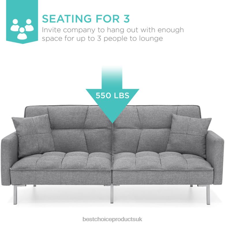 Accessory Best Choice ProductsConvertible Linen Tufted Futon w/ 2 Plush Pillows, Split-Back Design N62R634 Dark Gray