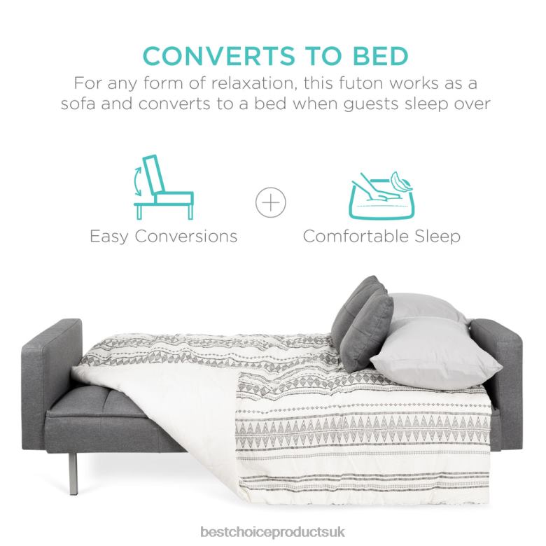 Accessory Best Choice ProductsConvertible Linen Tufted Futon w/ 2 Plush Pillows, Split-Back Design N62R634 Dark Gray